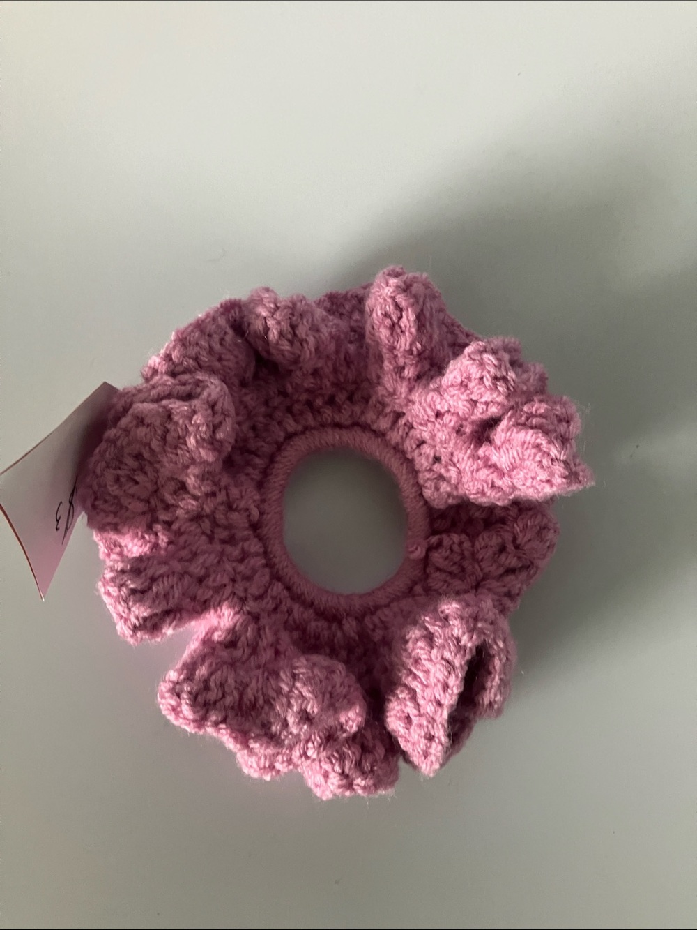 Handmade Pink Crochet Ruffle Hair Scrunchie - Picture 3 of 3
